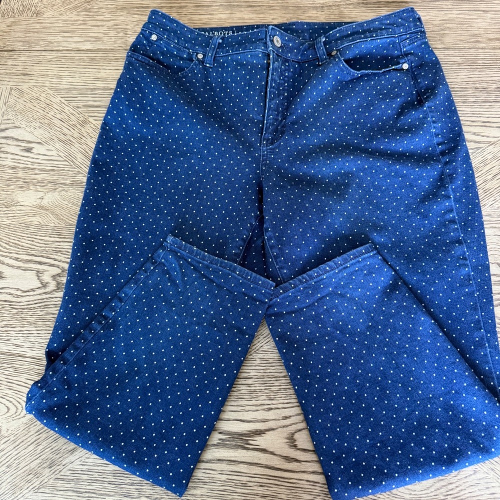Talbots Flawless Curvy Slim Ankle Jeans 14p Blue Polka Dot Denim Pants EUC